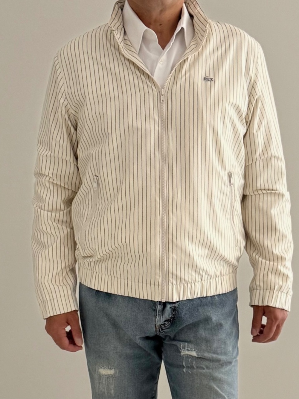 Lacoste Men’s Striped Full Zip Bomber Jacket, Size L (50 IT)